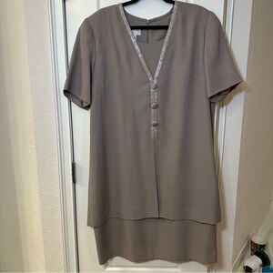 Evan Picone Gray 18W Dress w Beaded Neckline, Mother of the Bride or Groom